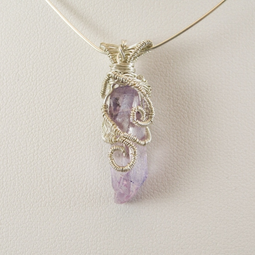 Tiny Purple Quartz wire woven pendant